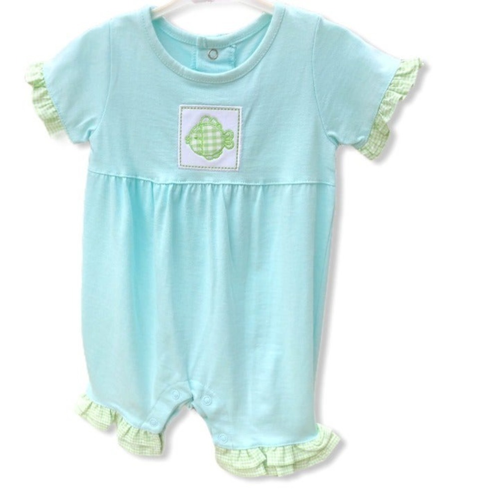 6 Mo NWT‎ Agabang Fishy Romper Infant Outfit Summer Set Fish Fun Blue Ruffles